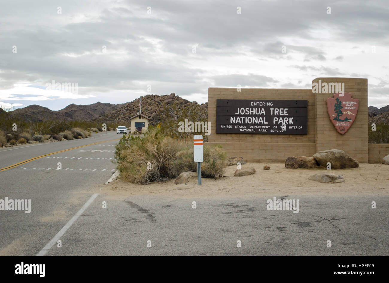 Parco nazionale di Joshua Tree,segno,ingresso, north end vicino 29 palme,California , Stati Uniti Foto Stock