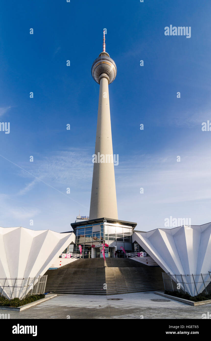 Berliner Fernsehturm (torre della televisione / tv tower), dall'architetto Hermann henselmann, e fernsehturm pavilion da Walter herzog e heinz aust Foto Stock