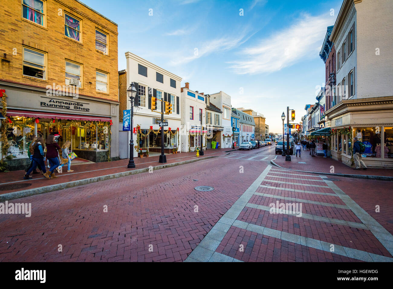 Main Street, nel centro cittadino di Annapolis, Maryland. Foto Stock