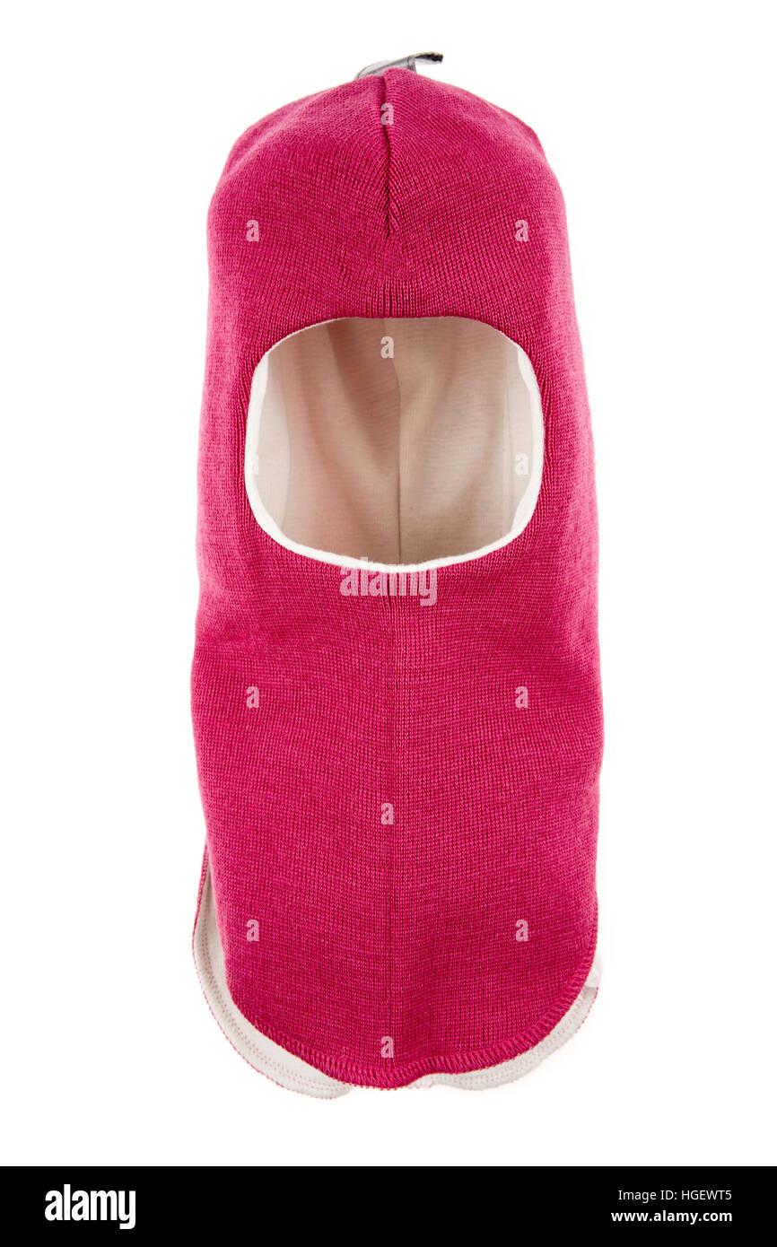 Bambino un foro della maschera da sci, winter hat casco isolato su uno sfondo bianco. Foto Stock