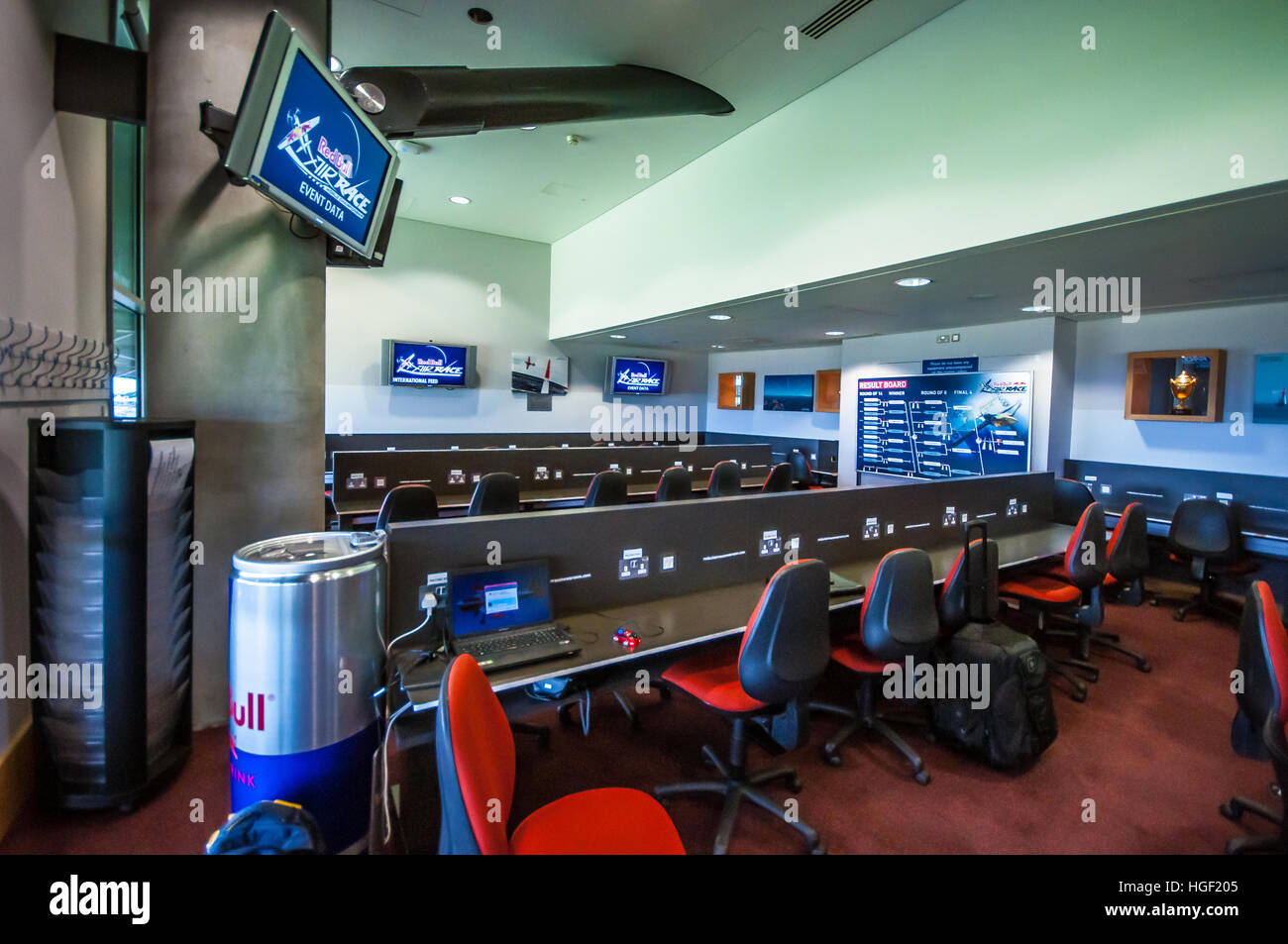 La sala stampa all'ippodromo Royal Ascot, Berks, Regno Unito, durante la Red Bull Air Race. Sala media Foto Stock