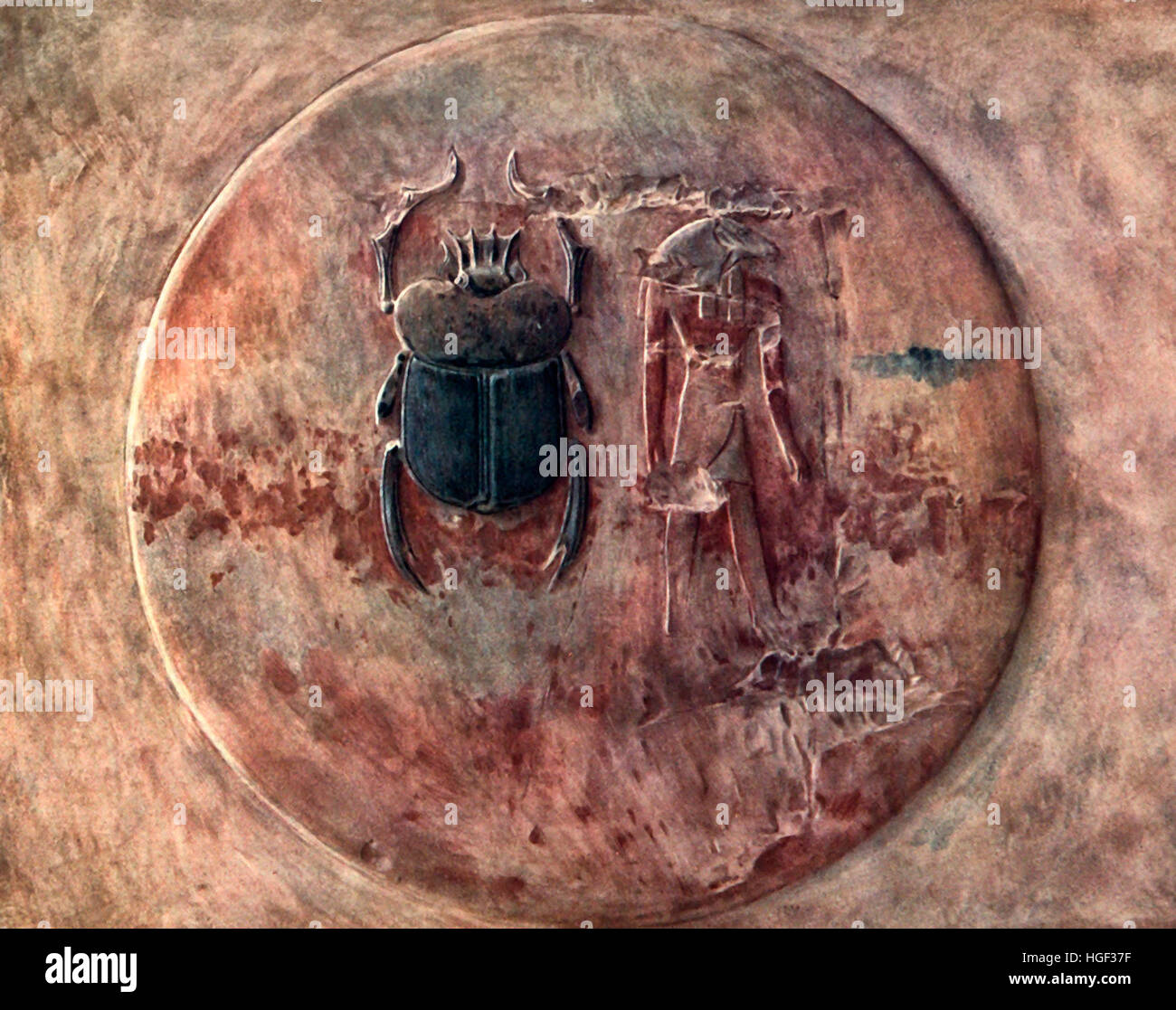 Khnum, Kepr, Ra nella tomba di Seti I, a Tebe. Egitto, circa 1900 Foto Stock