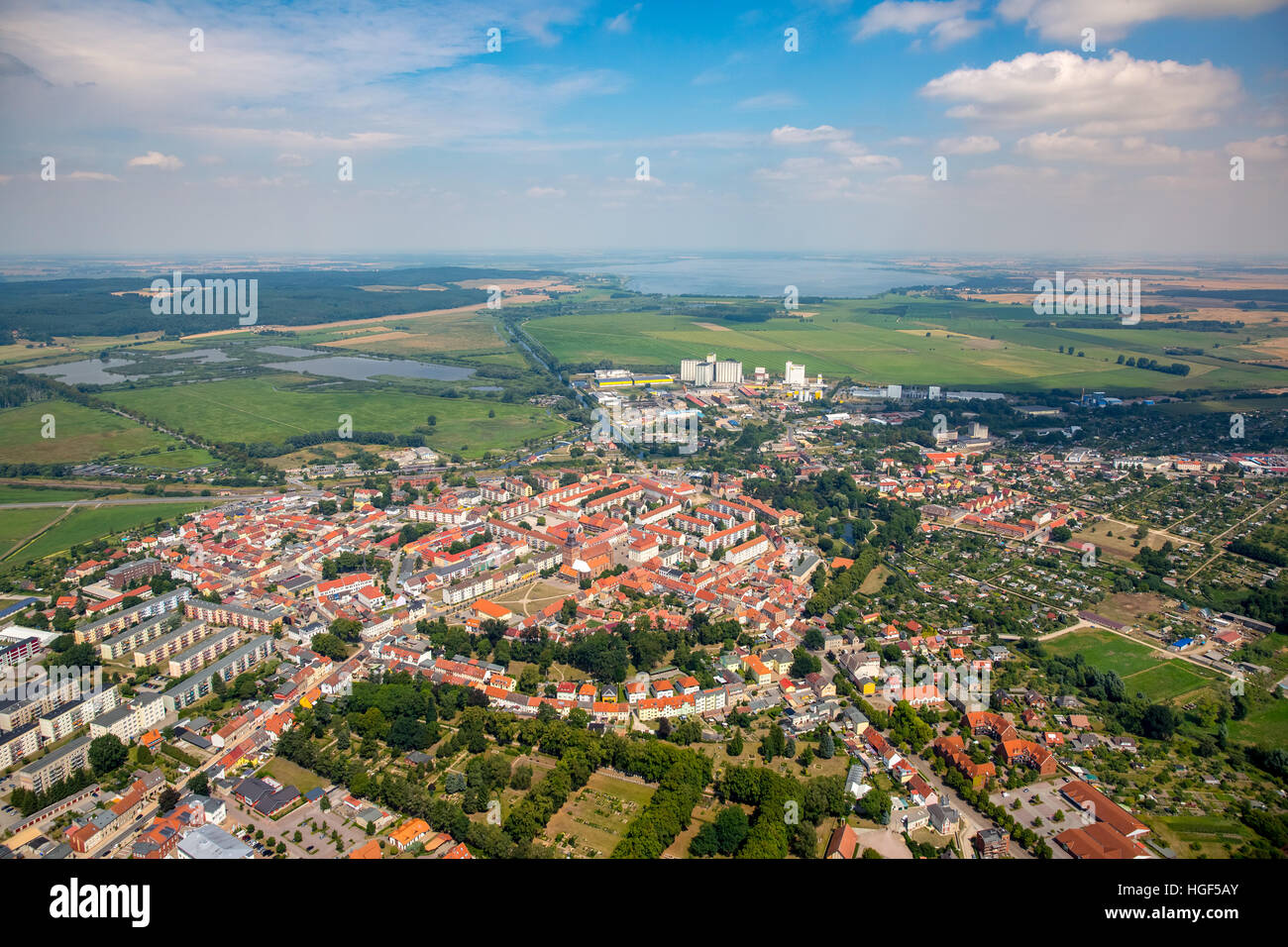 Vista aerea, Malchin, Meclemburgo Lake Plateau, Meclemburgo-Pomerania Occidentale, Germania Foto Stock