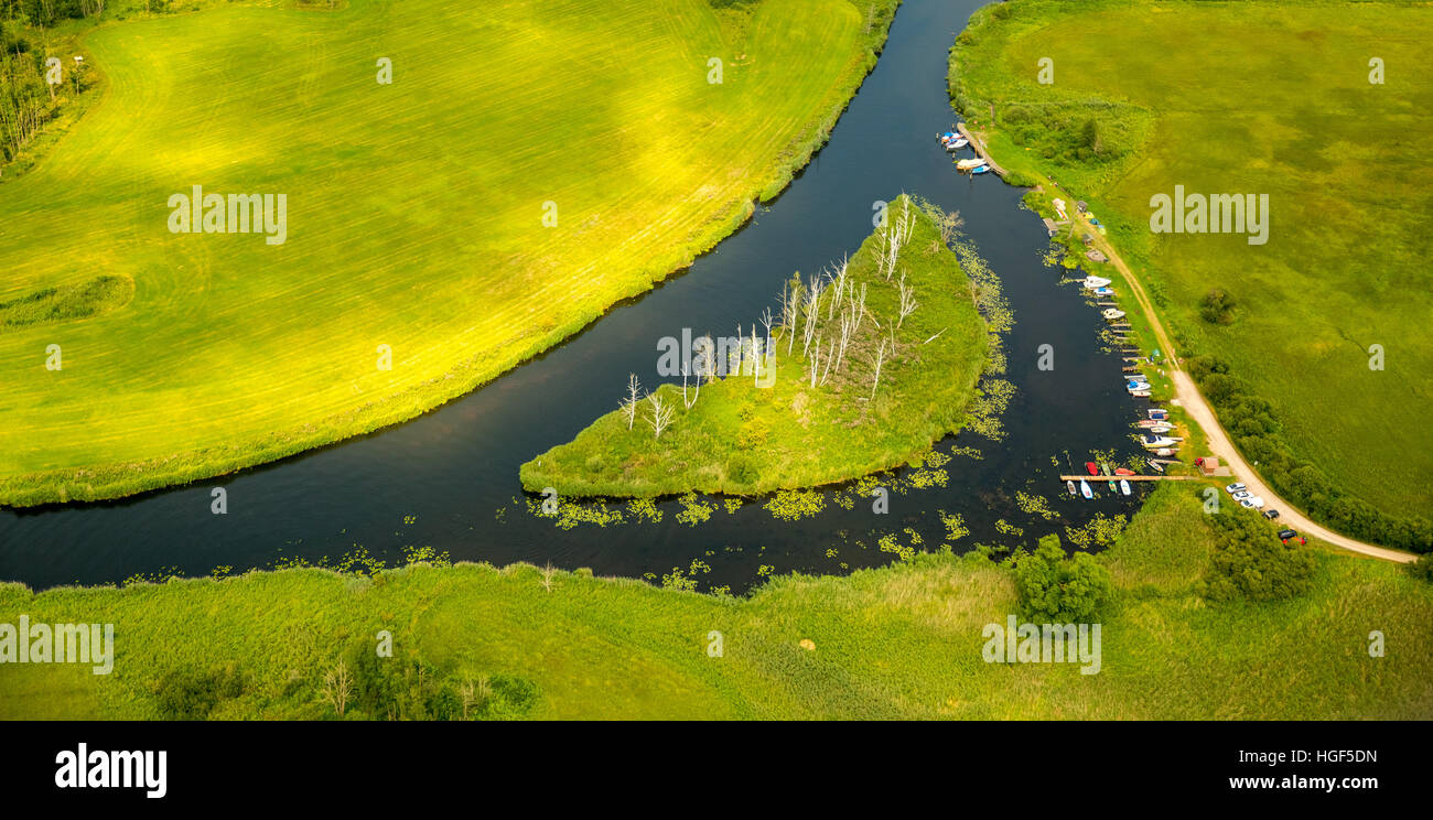 Vista aerea, Trittelwitz fluviale, fiume Peene, Meclemburgo Lake Plateau, Meclemburgo-Pomerania Occidentale, Germania Foto Stock