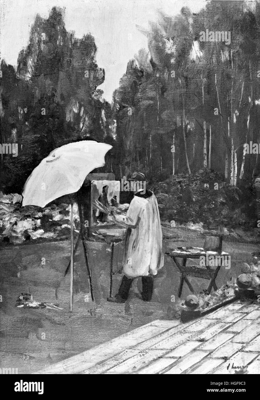 Ritratto di Sir John Lavery : ' Winston Churchill Pittura.' dipinta in un party in giardino ospitato da Lady Minnie Paget 1917 Foto Stock