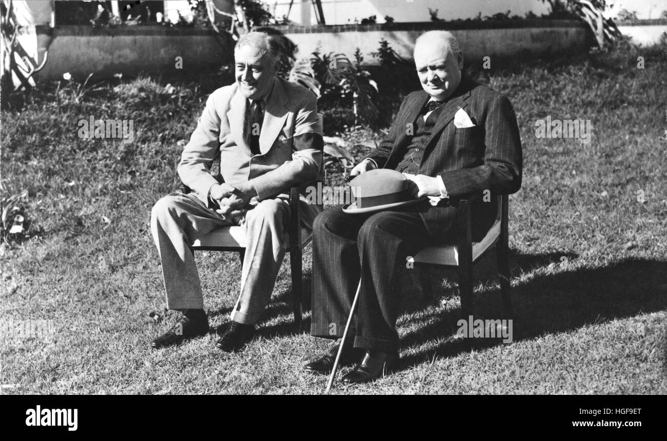 Conferenza di Casablanca. Un incontro tra Winston Churchill e F D Roosevelt a Casablanca, Marocco. Gennaio 1943 Foto Stock