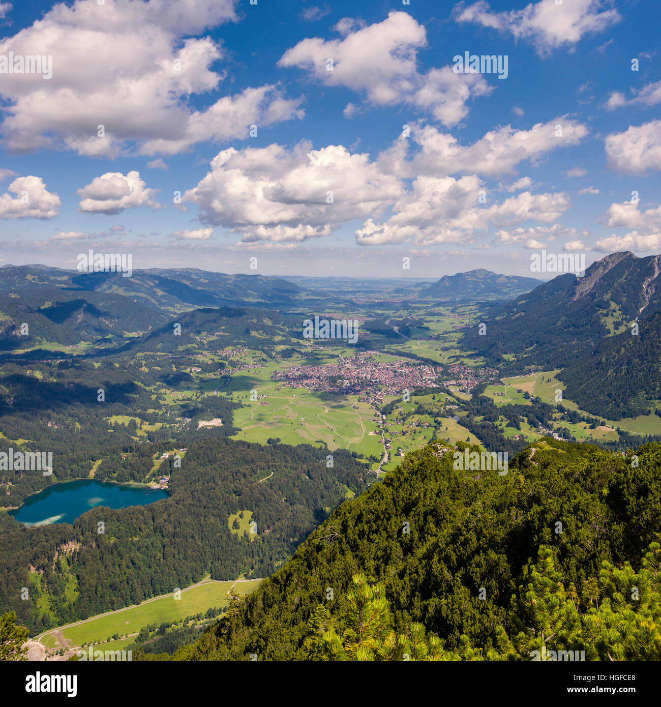 Panorama della valle Illertal nella regione di Allgäu, Bavaria Foto Stock