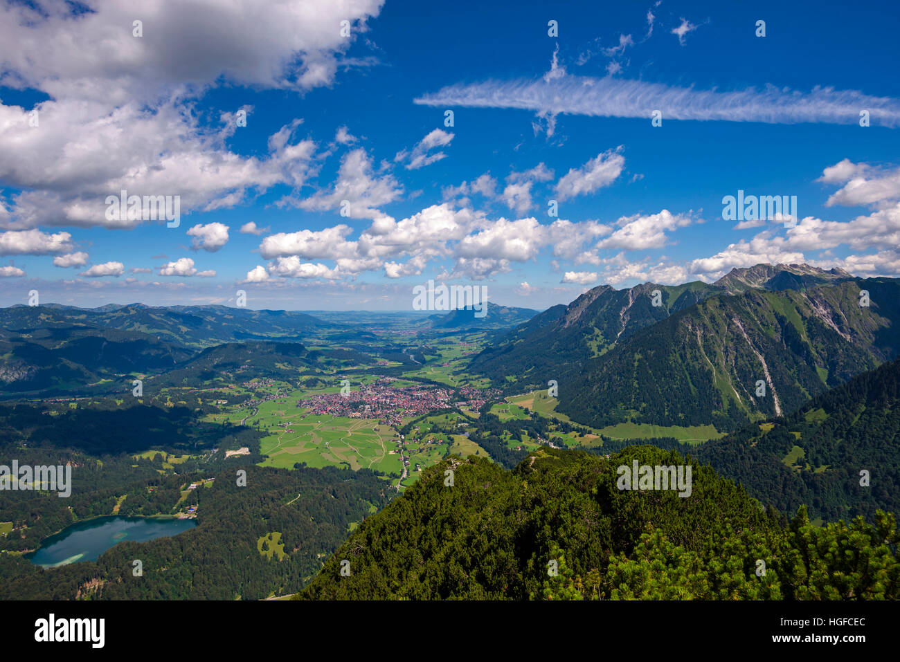 Panorama della valle Illertal nella regione di Allgäu, Bavaria Foto Stock