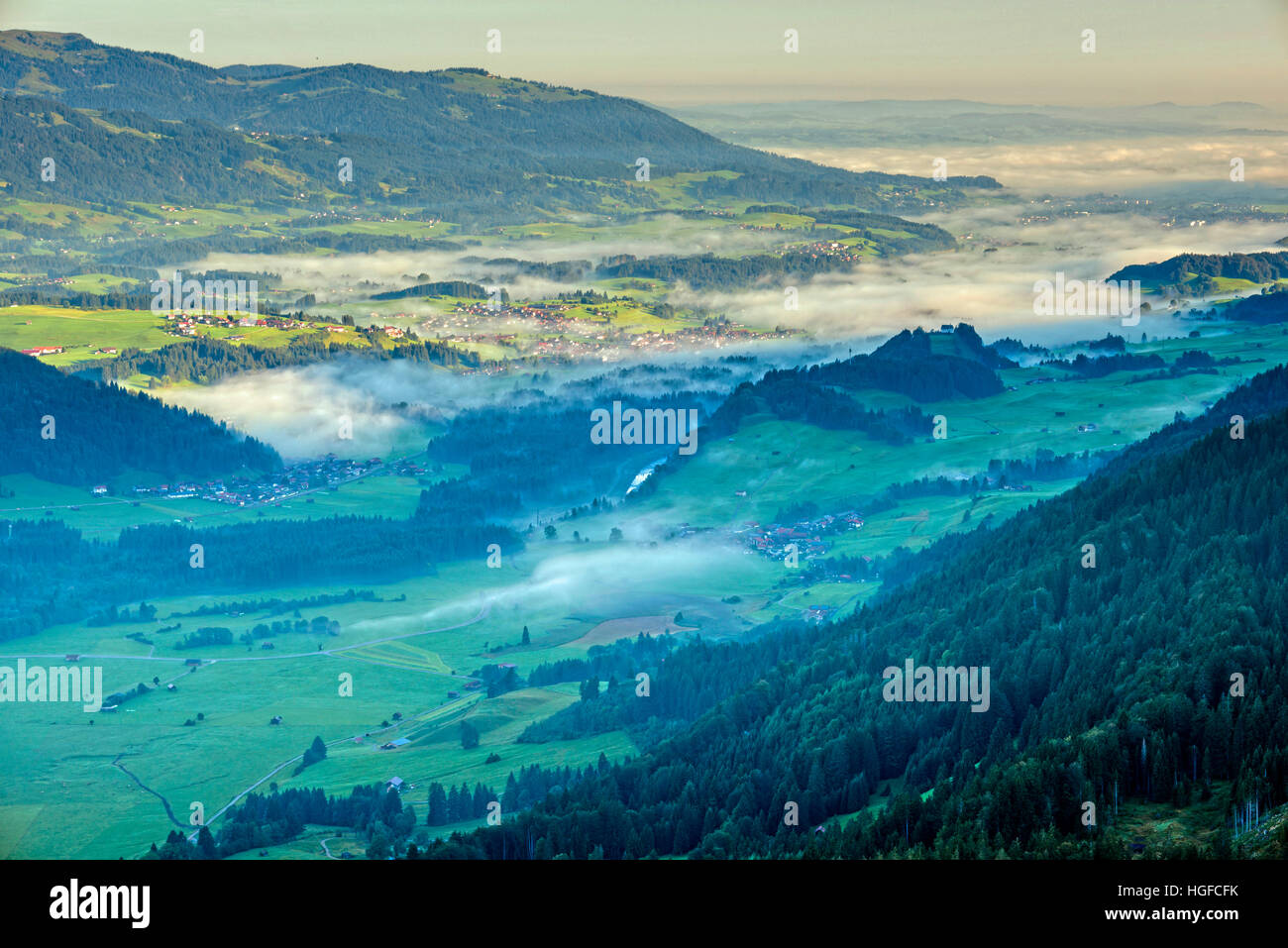 Panorama della valle Illertal, Algovia, Bavaria Foto Stock