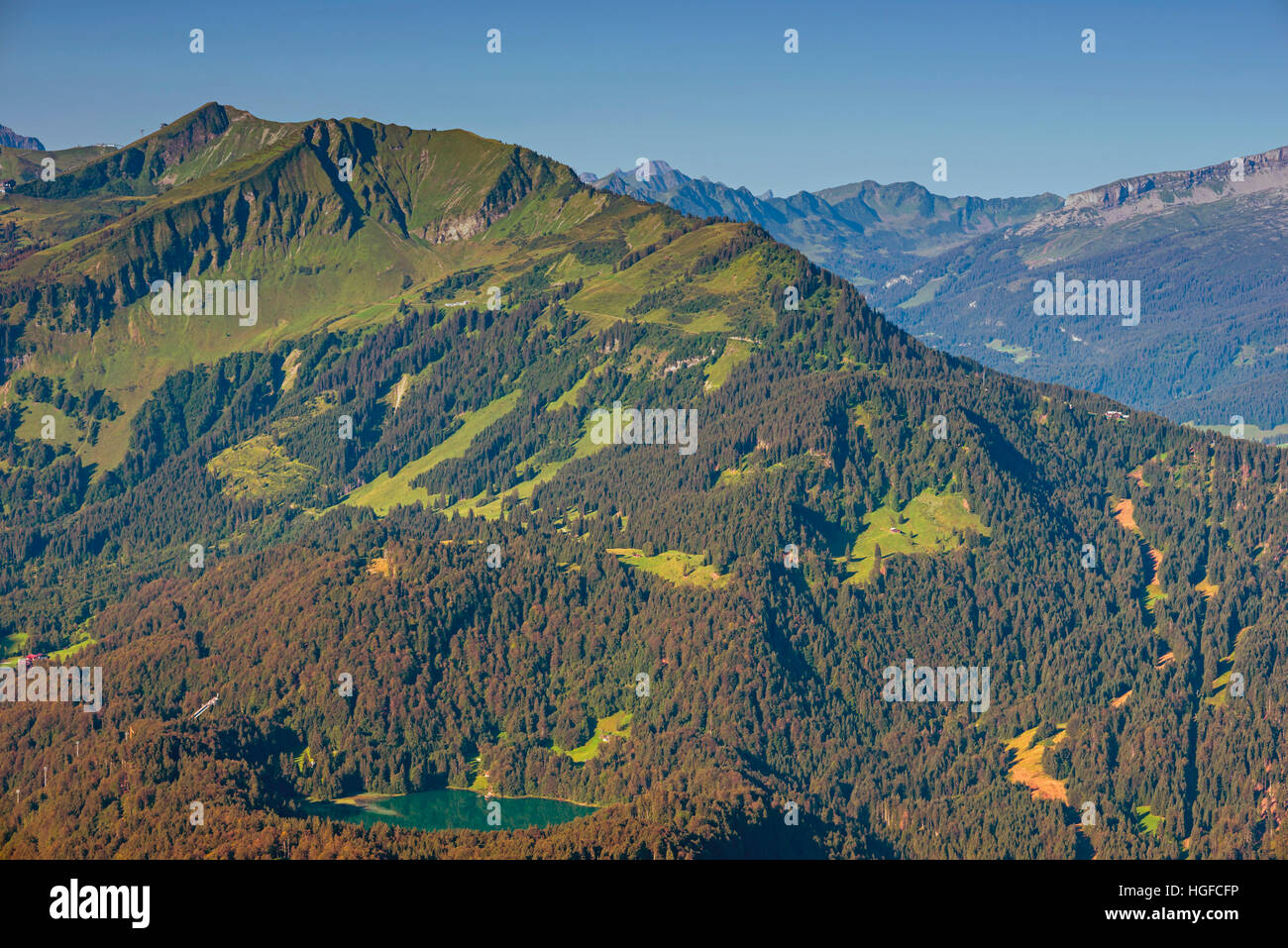 Fellhorn montagna e lago Freibergsee, Algovia, Bavaria Foto Stock