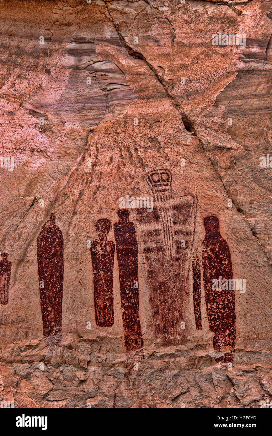 Antica arte rupestre, grande galleria, il parco nazionale di Canyonlands, Utah Foto Stock