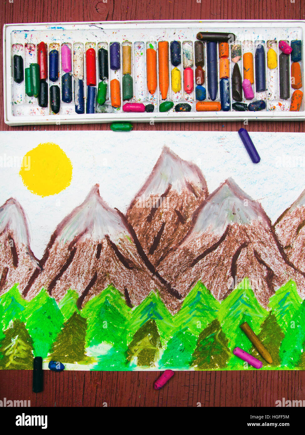 Disegno Colorato Alta Paesaggio Di Montagna Foto Stock Alamy