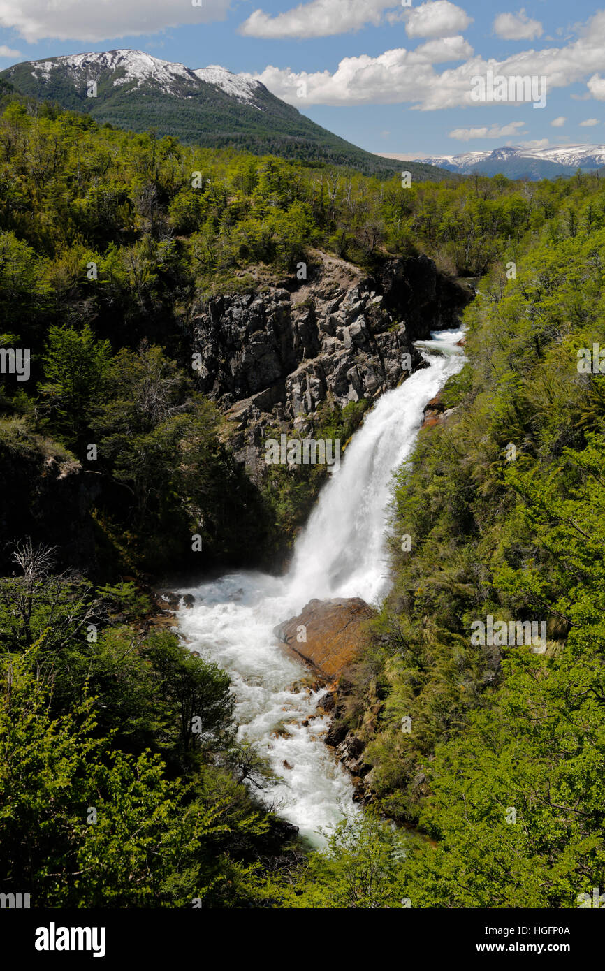 Cascada Vullignanco lungo sette laghi Drive, San Martin de los Andes, Parco Nazionale Nahuel Huapi, Lake District, Argentina Foto Stock