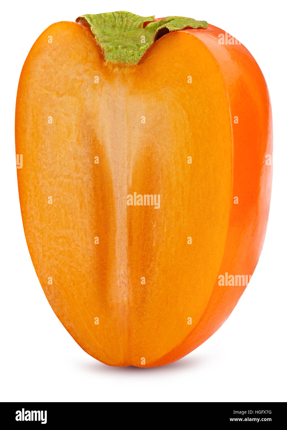 Persimmon fetta tagliata a metà isolato su sfondo bianco tracciato di ritaglio Foto Stock
