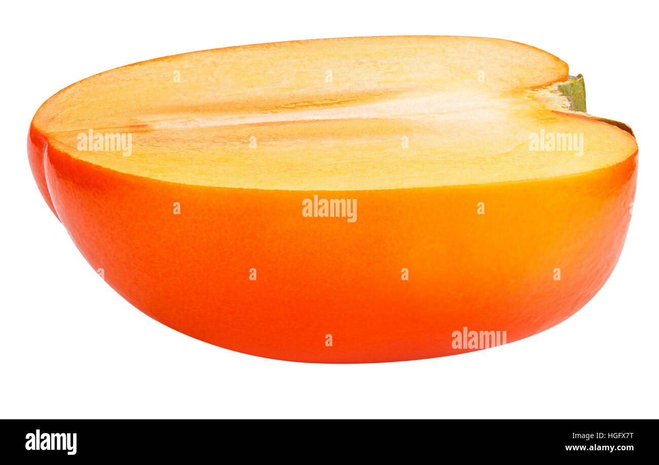 Persimmon fetta tagliata a metà isolato su sfondo bianco tracciato di ritaglio Foto Stock