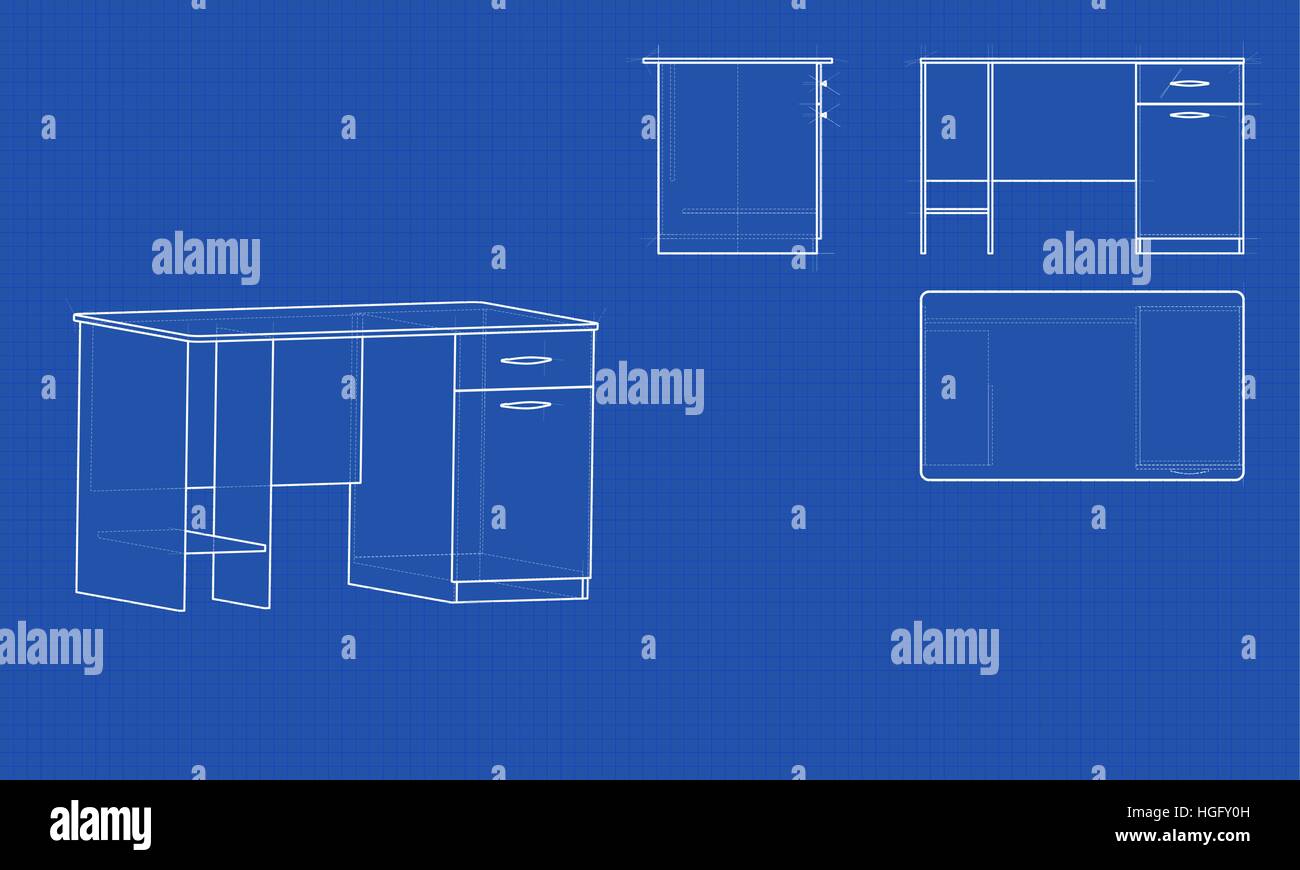 Blueprint tabella office Illustrazione Vettoriale