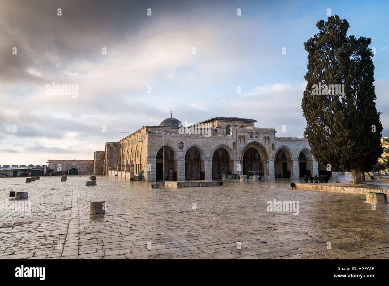 La Moschea di Al-Aqsa sull'Haram al-Sharif, noto anche come il Monte del Tempio, nella Città Vecchia di Gerusalemme Foto Stock