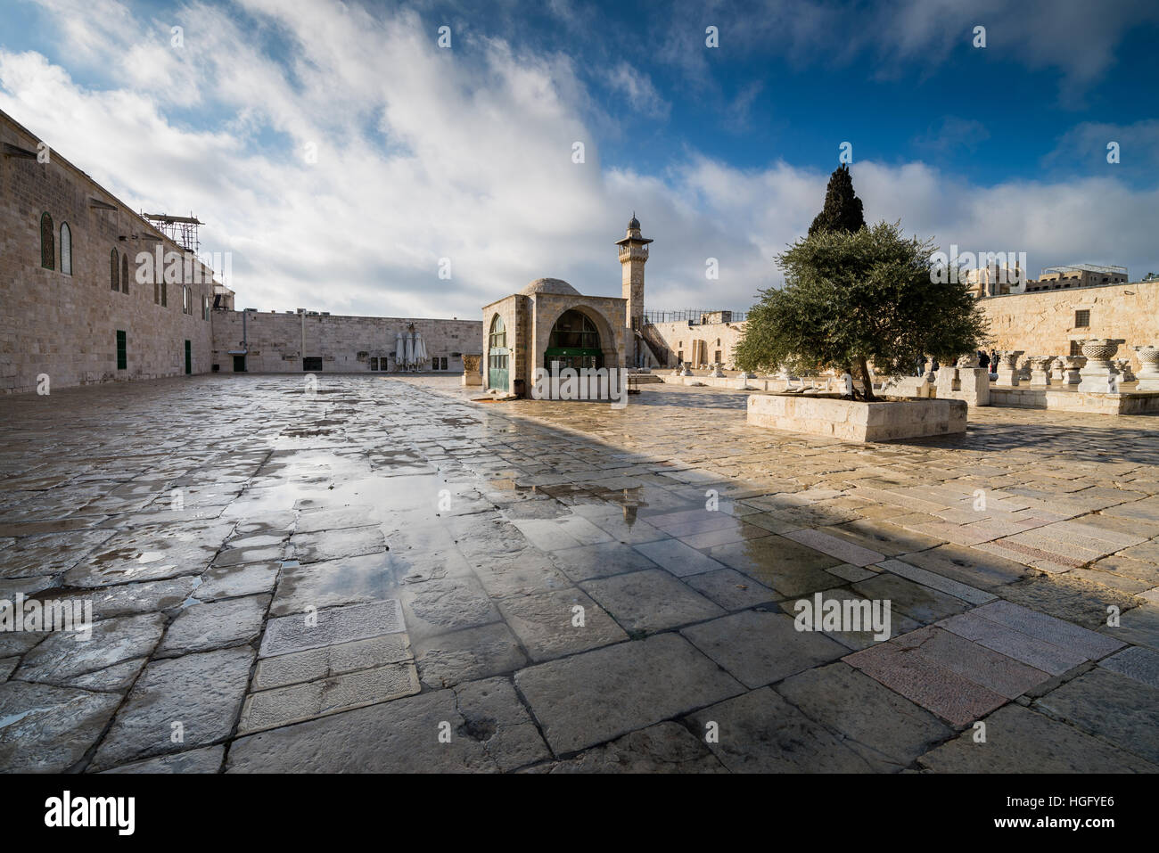 La Moschea di Al-Aqsa sull'Haram al-Sharif, noto anche come il Monte del Tempio, nella Città Vecchia di Gerusalemme Foto Stock