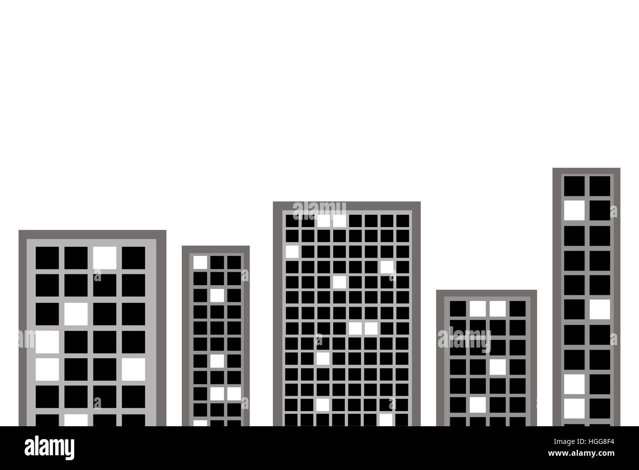 Il grattacielo di grafica di un programma per computer su uno sfondo bianco. Foto Stock