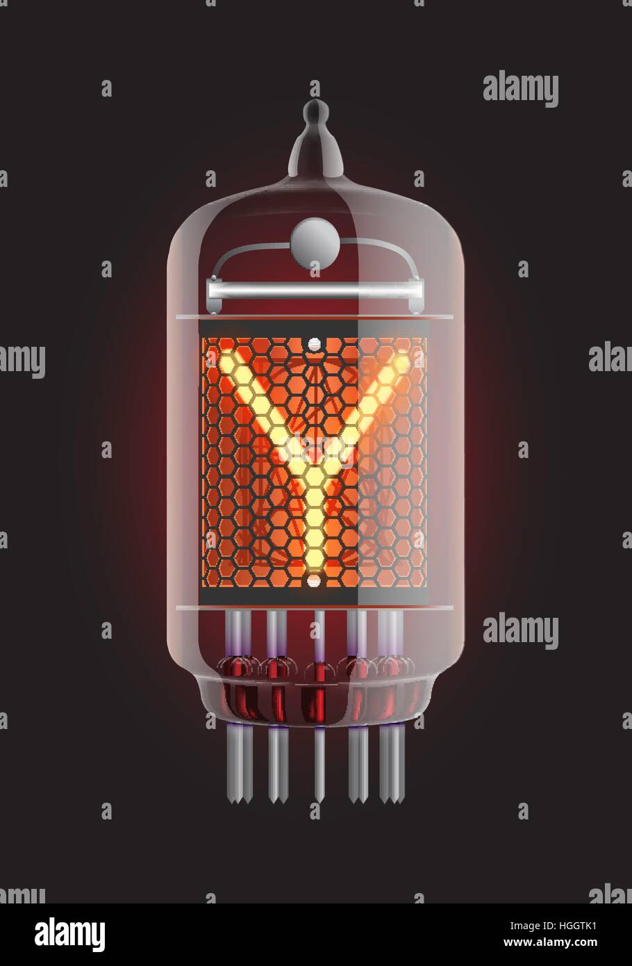 Tubo Nixie indicatore. Lettera 'Y' dal retrò, trasparenza sia garantita. Illustrazione Vettoriale. Illustrazione Vettoriale