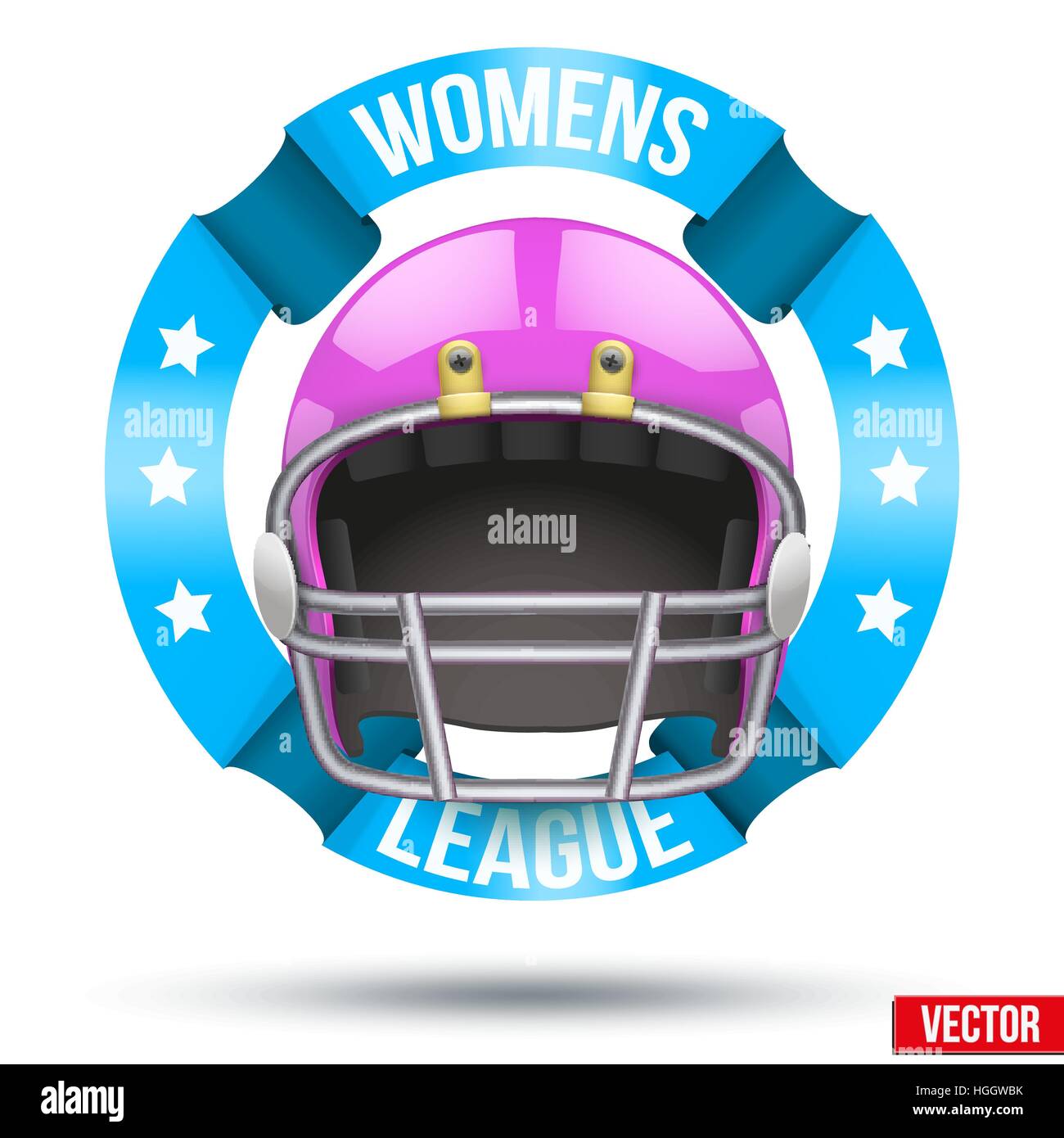 Il Football americano etichetta di Womens League. Il casco con nastri. Sporting simbolo e mascotte. Illustrazione di vettore isolato su sfondo bianco. Illustrazione Vettoriale