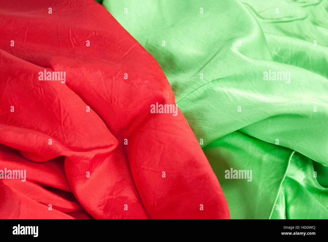Tessuto di colore rosso e verde tessuto. Foto Stock