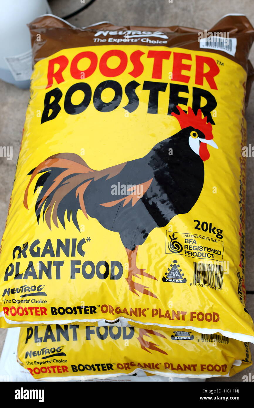Un sacco di Australian realizzato Rooster Booster Pianta Organica fertilizzante alimentare Foto Stock