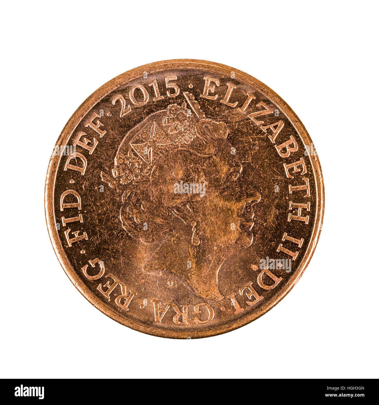 British due denari moneta, 2015 Foto Stock