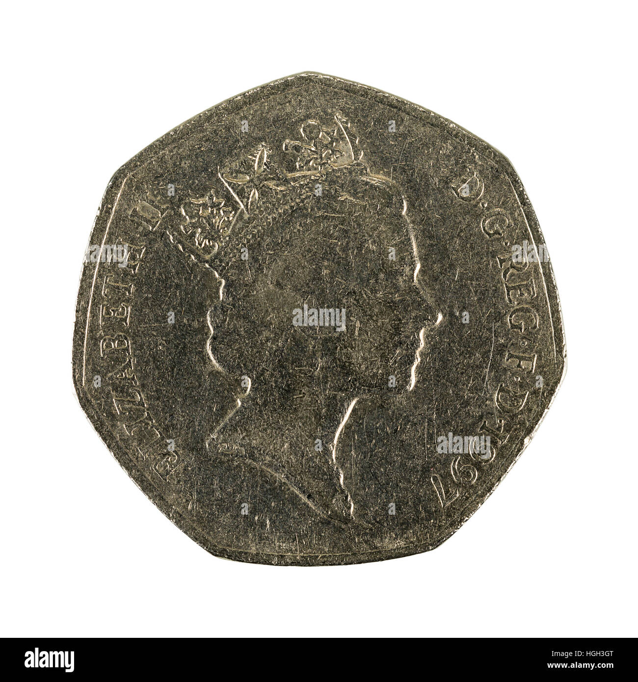 British cinquanta pence coin, 1997 Foto Stock