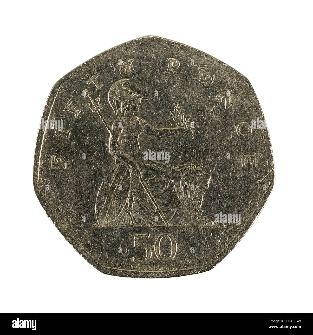 British cinquanta pence coin, 1997 Foto Stock