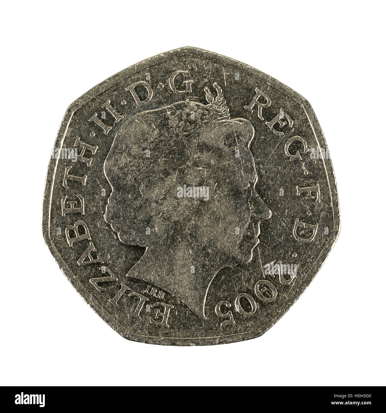British cinquanta pence coin, 2005 Foto Stock