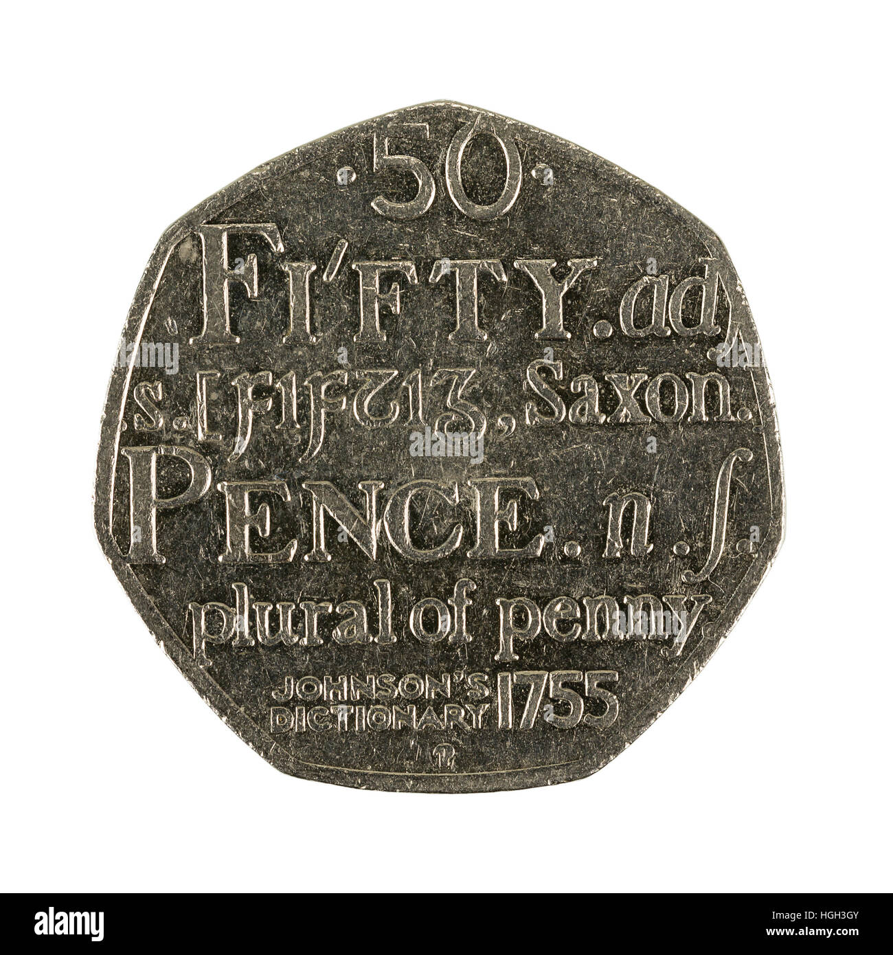 British cinquanta pence coin, 2005 Foto Stock