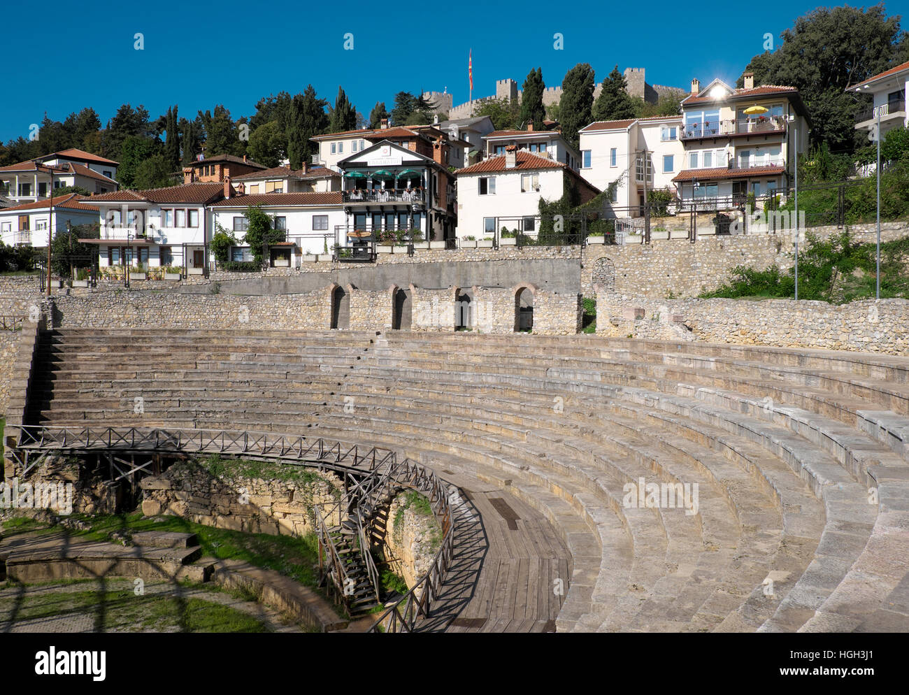 Teatro antico nel centro storico, Ohrid Macedonia Foto Stock