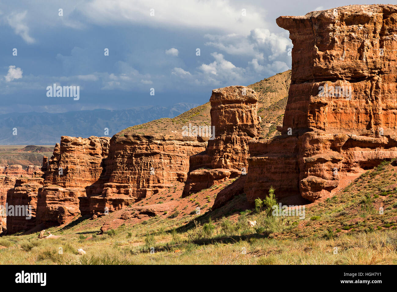 Charyn Canyon e la valle di castelli conosciuti come il Grand Canyon del Kazakistan Foto Stock