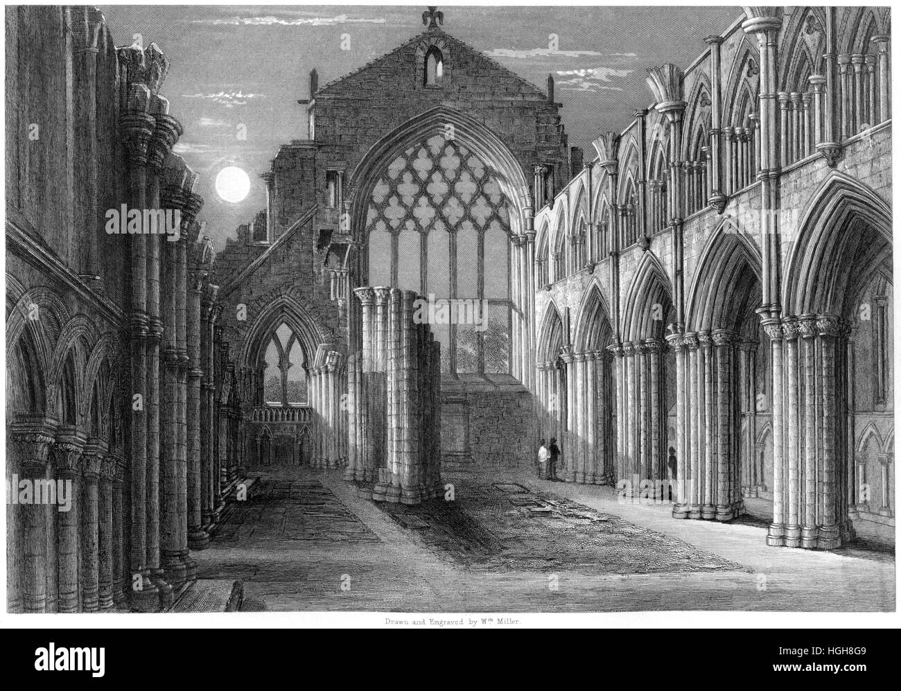 Un'incisione della Holyrood Chapel, Edimburgo, Scozia Regno Unito, scansionata ad alta risoluzione da un libro stampato nel 1859. Credevo libero da copyright. Foto Stock