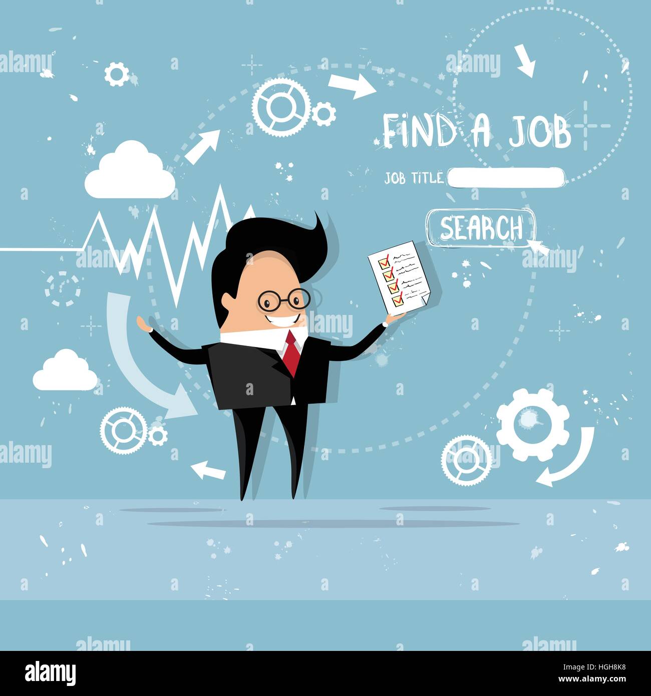 Uomo d'affari il Curriculum Vitae dei candidati di assunzione della posizione di lavoro, CV Profilo elenco di controllo Illustrazione Vettoriale