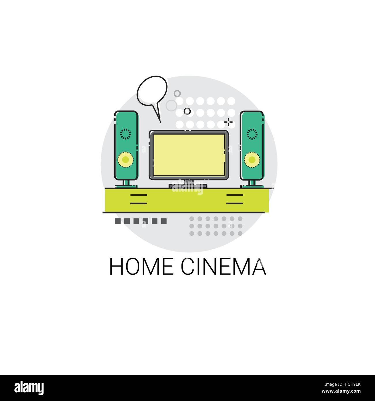 Schermo TV Home Cinema Digitale altoparlante Audio impostare l'icona Illustrazione Vettoriale