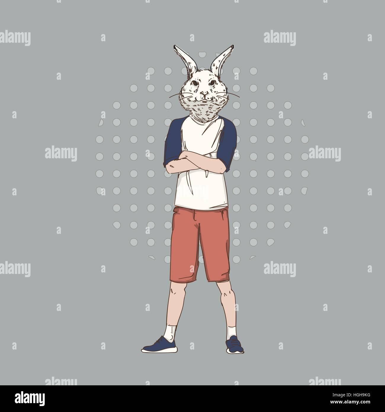 Coniglio Cartoon Hipster indossare abiti moda rétro sfondo astratto Illustrazione Vettoriale