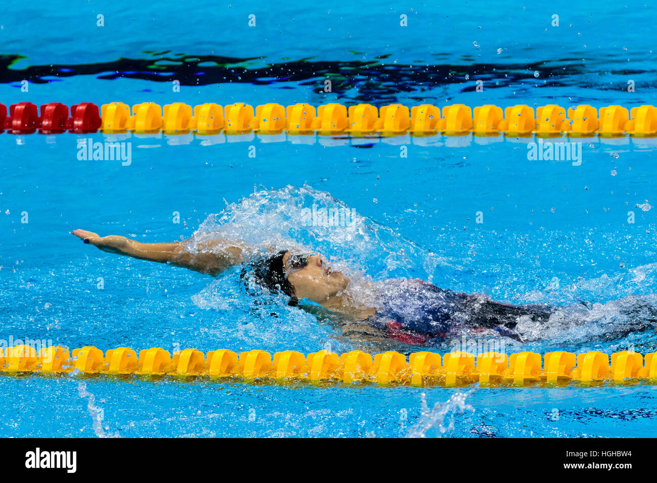 Rio de Janeiro, Brasile. 11 agosto 2016. Missy Franklin (USA) a competere in donne 200m dorso semi finale al 2016 Olimpiadi estive. ©P Foto Stock