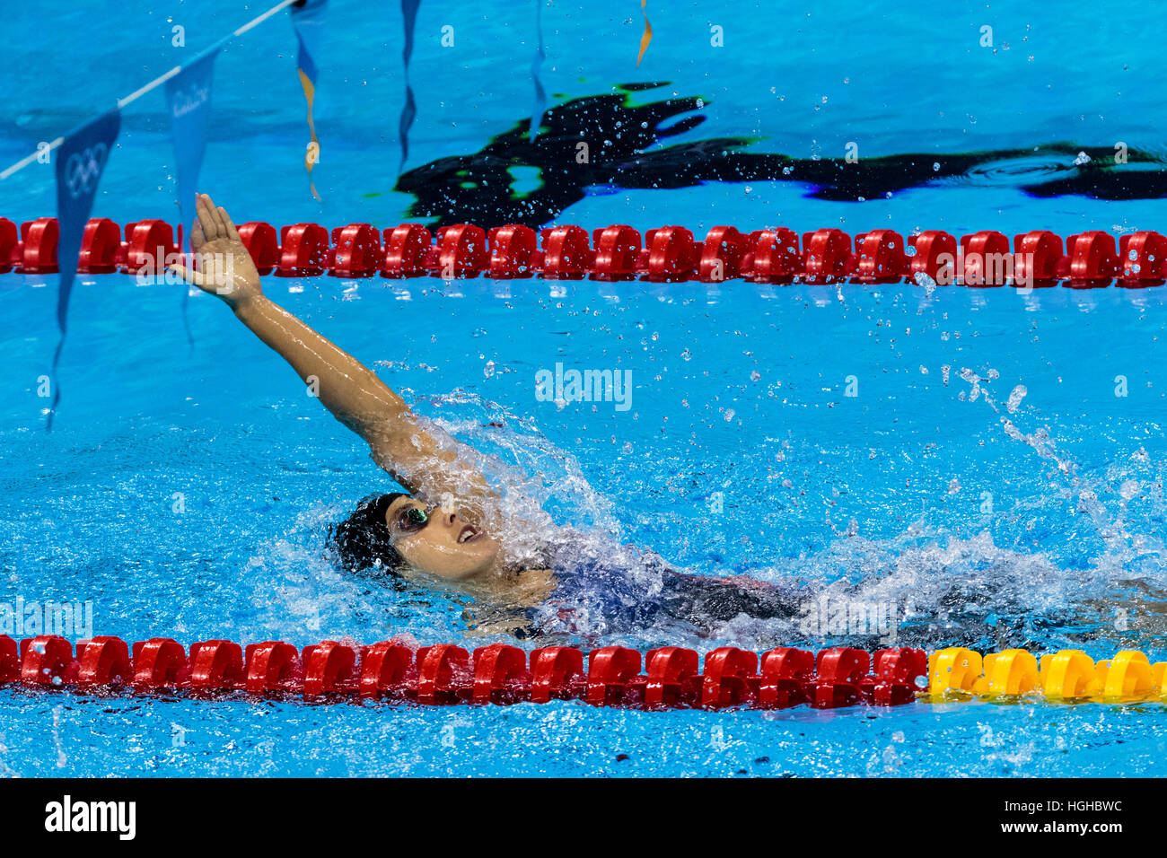 Rio de Janeiro, Brasile. 11 agosto 2016. Missy Franklin (USA) a competere in donne 200m dorso semi finale al 2016 Olimpiadi estive. ©P Foto Stock