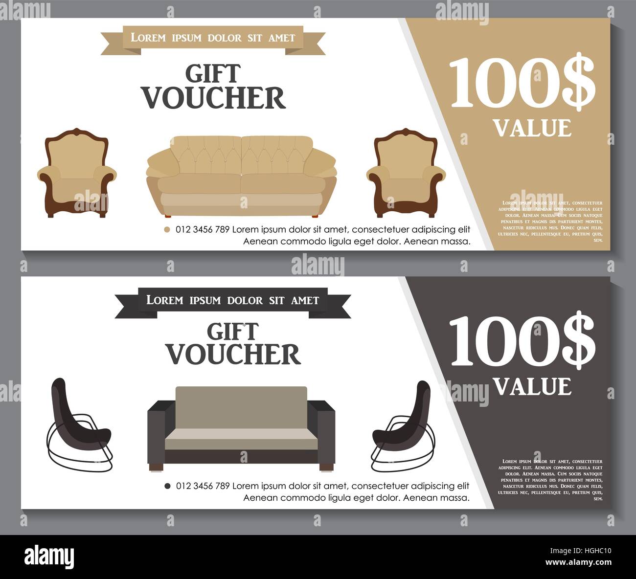 Gift Voucher modello con variazione di arredamento per appartamenti Illustrazione Vettoriale