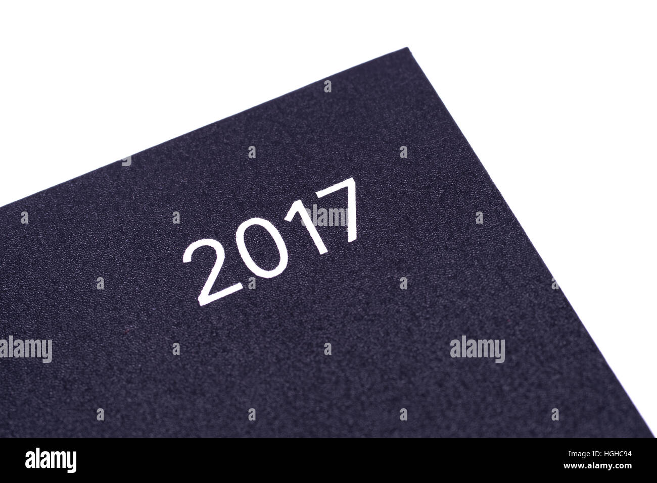 Il 2017 titolo sul coperchio anteriore di un diario. Foto Stock