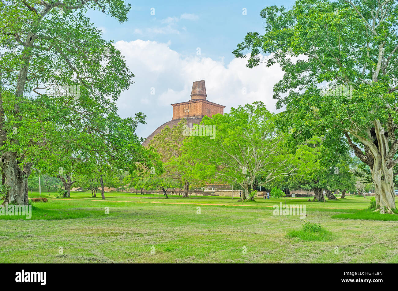 Jetavana Vihara è il notevole punto di riferimento per turisti e luogo di venerazione dei pellegrini buddista, Anuradhapura, Sri Lanka. Foto Stock