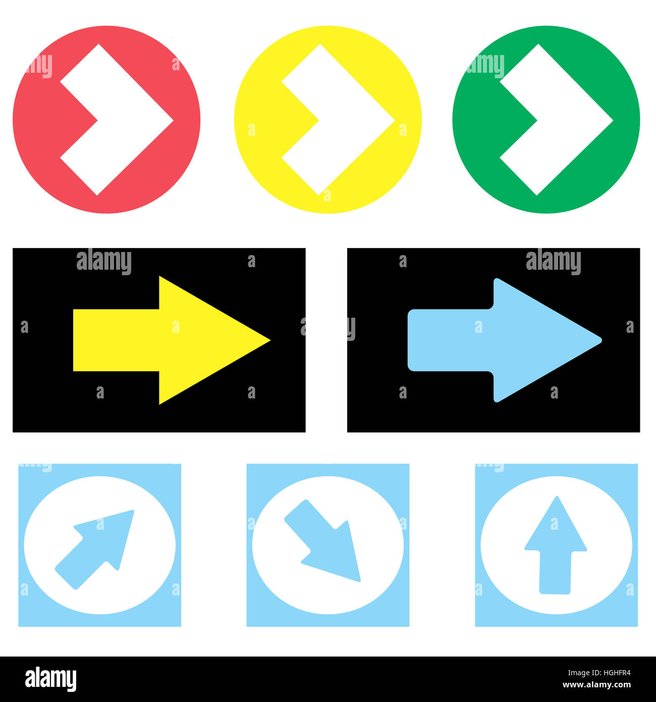 Icona a forma di freccia set. Vettore. Foto Stock