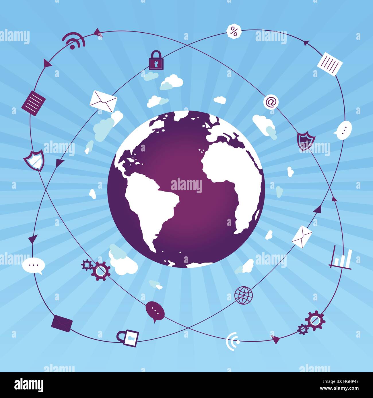 Mondo Globale il traffico di dati sulla rete Illustrazione Vettoriale