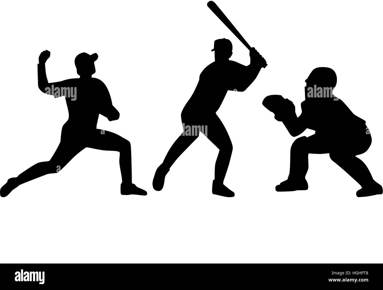 Set di giocatore di baseball sagome Foto Stock