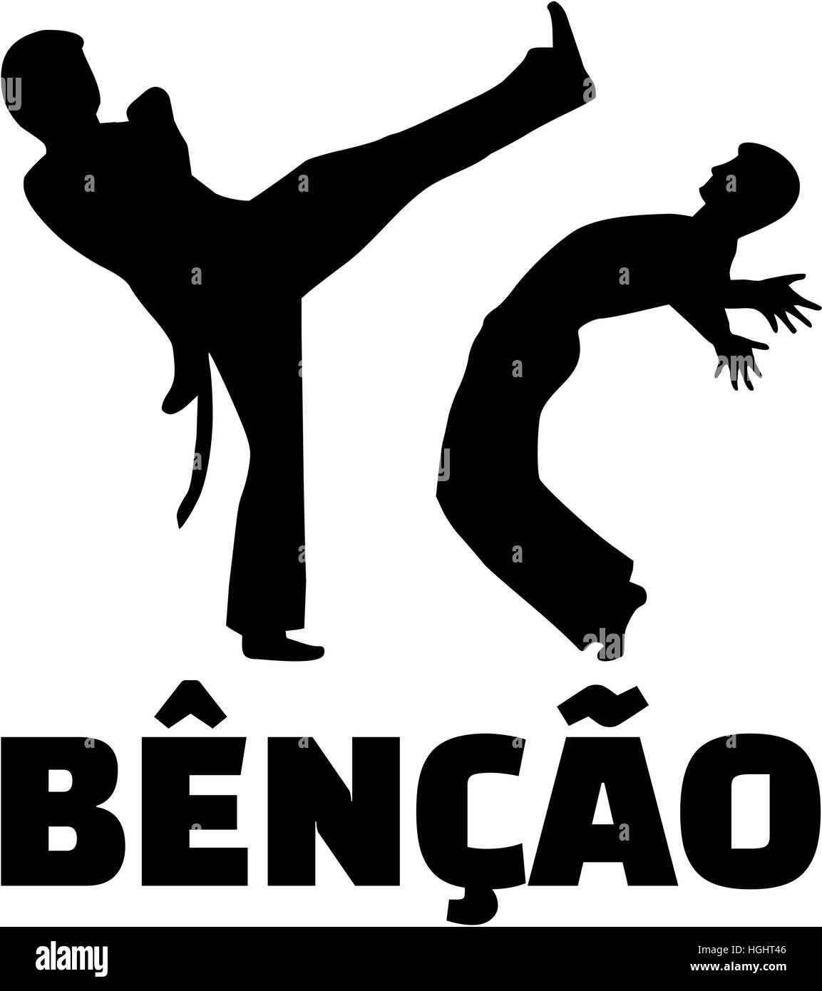 Capoeira fighter con bencao word. Foto Stock