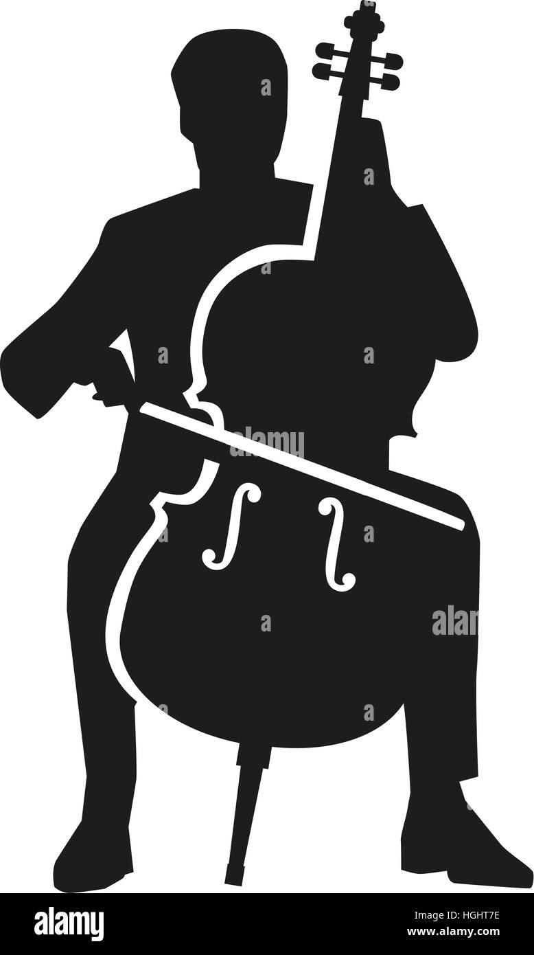 Il violoncellista silhouette Foto Stock