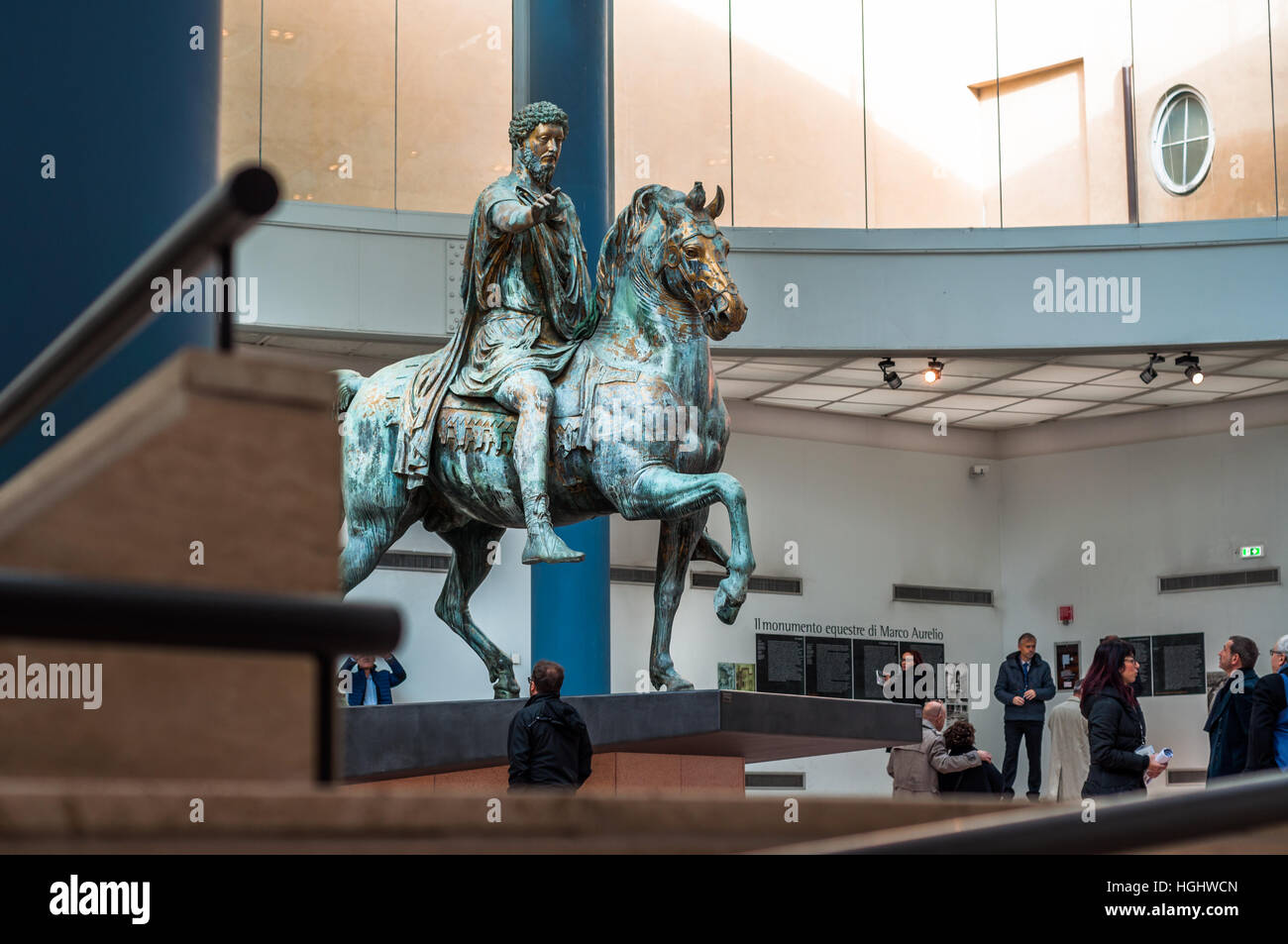 Statua equestre di Marco Aurelio, l'originale nei musei Capitolini.Roma, Italia. Foto Stock