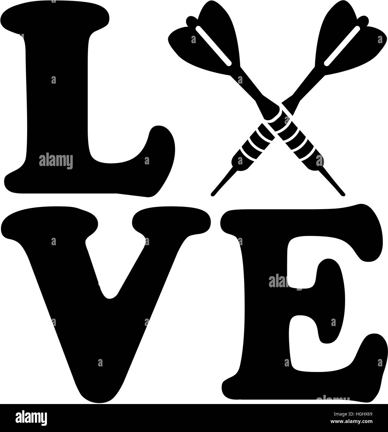 La parola amore con attraversata freccette frecce Foto Stock